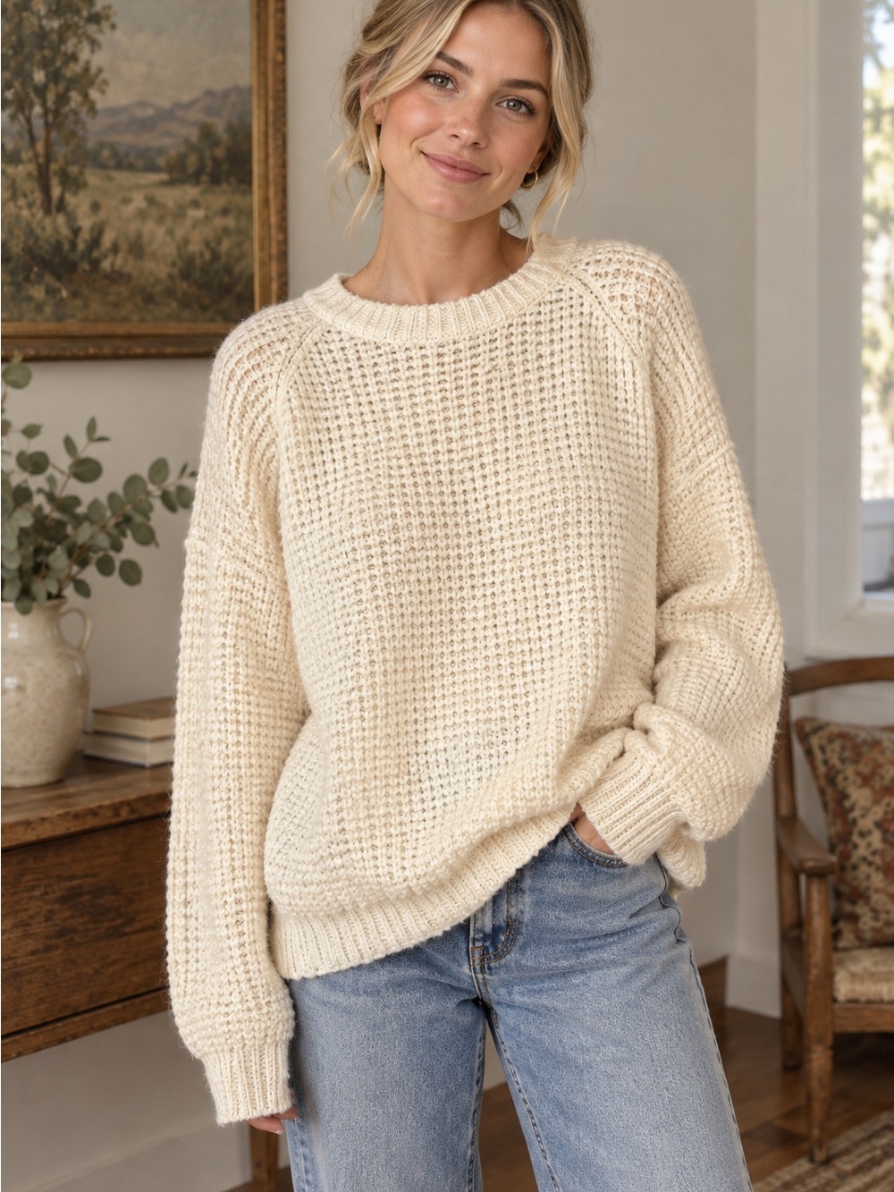 ☕️ Vintage Waffle-Knit Sweater